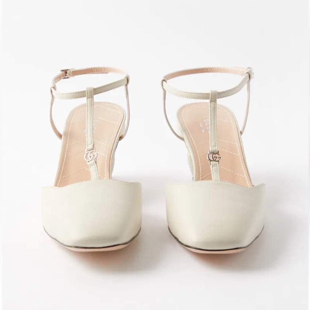 New Gucci GG Marmont mini cream slingback pumps